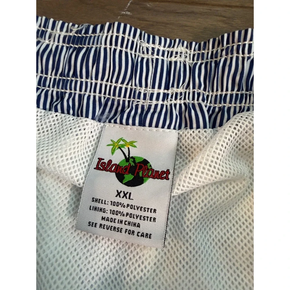 Island Planet Mens Swim Trunks XXL White Surfboard Print Mesh Lined Board Shorts